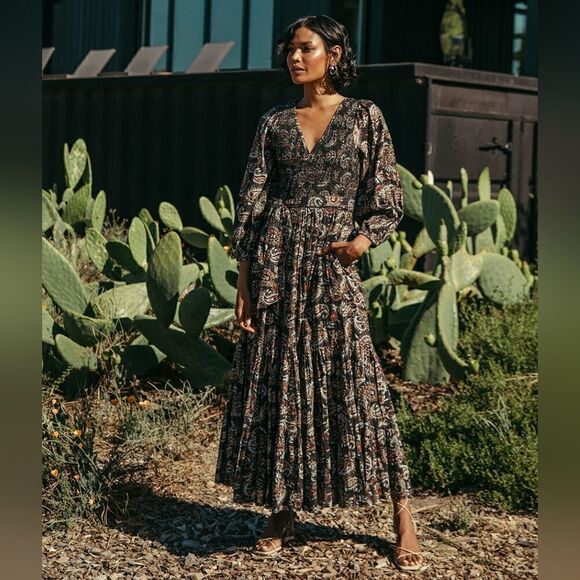 Cleobella Carly Paisley V-Neck Ankle Dress In Avalon Size Extra Small NWT - Picture 7 of 9